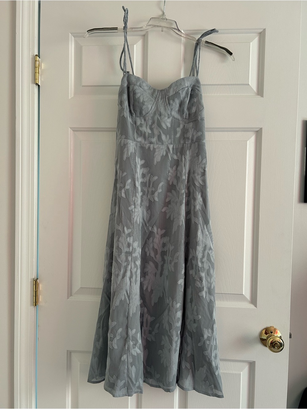 Lulus Loveliest Looks Dusty Blue Floral Jacquard Tie-strap Midi Dress - Size S